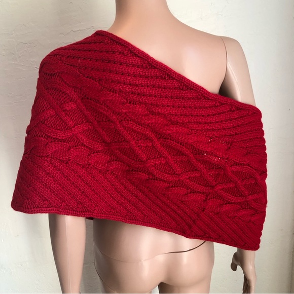 New York & Company Hot Red Knitted Winter Neck Scarf OSFM Chain-Link Design - Picture 5 of 15